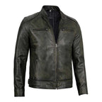 Classic men's Dodge black leather jacket with racer style in American Style