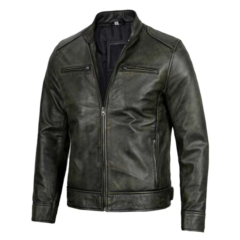 Dodge-inspired men's black waxed leather jacket in United State Market
