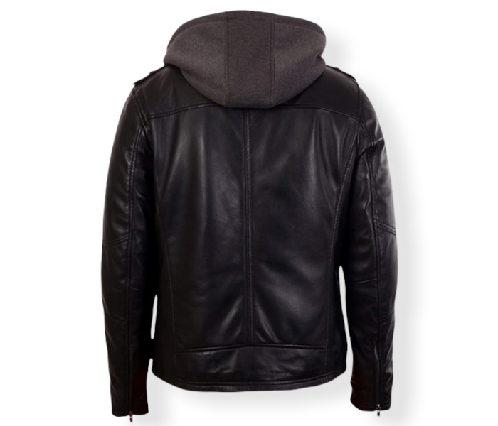 Men's Hooded Black Genuine Leather Bomber Jacket