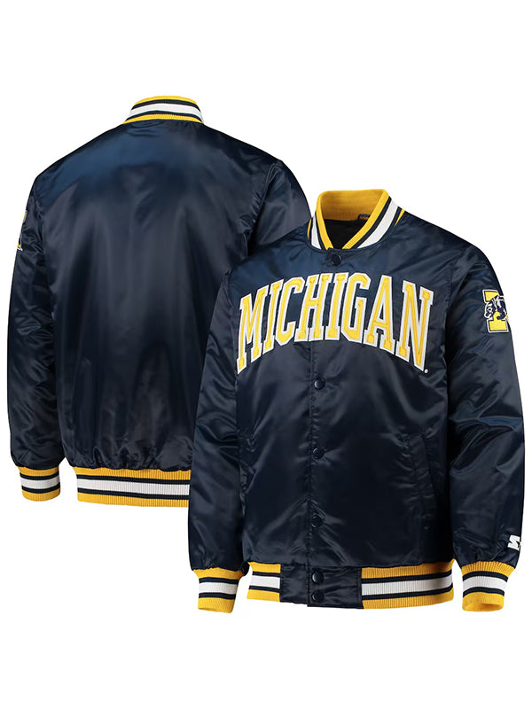Shop 1980s Michigan Wolverines Starter Satin Varsity Jacket – Blue Retro Satin Bomber Jacket