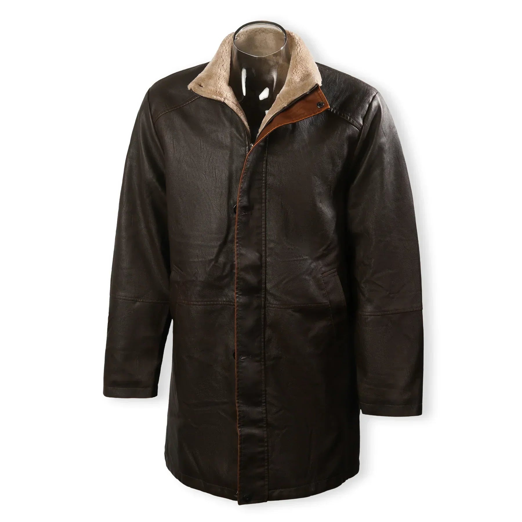 New Men's Vintage Double Stand Collar Leather Coat in USA
