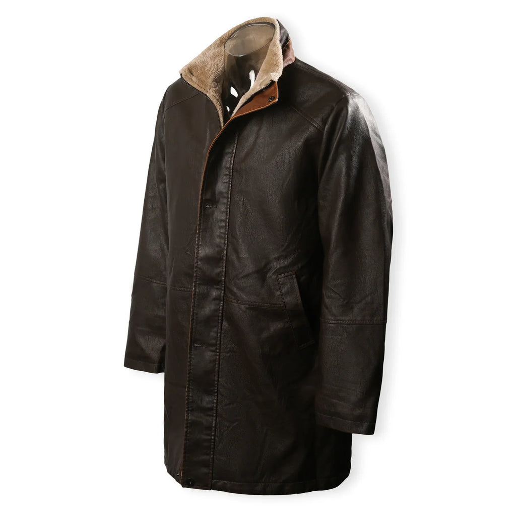 Vintage Men's Double Stand Collar Leather Coat in France Style