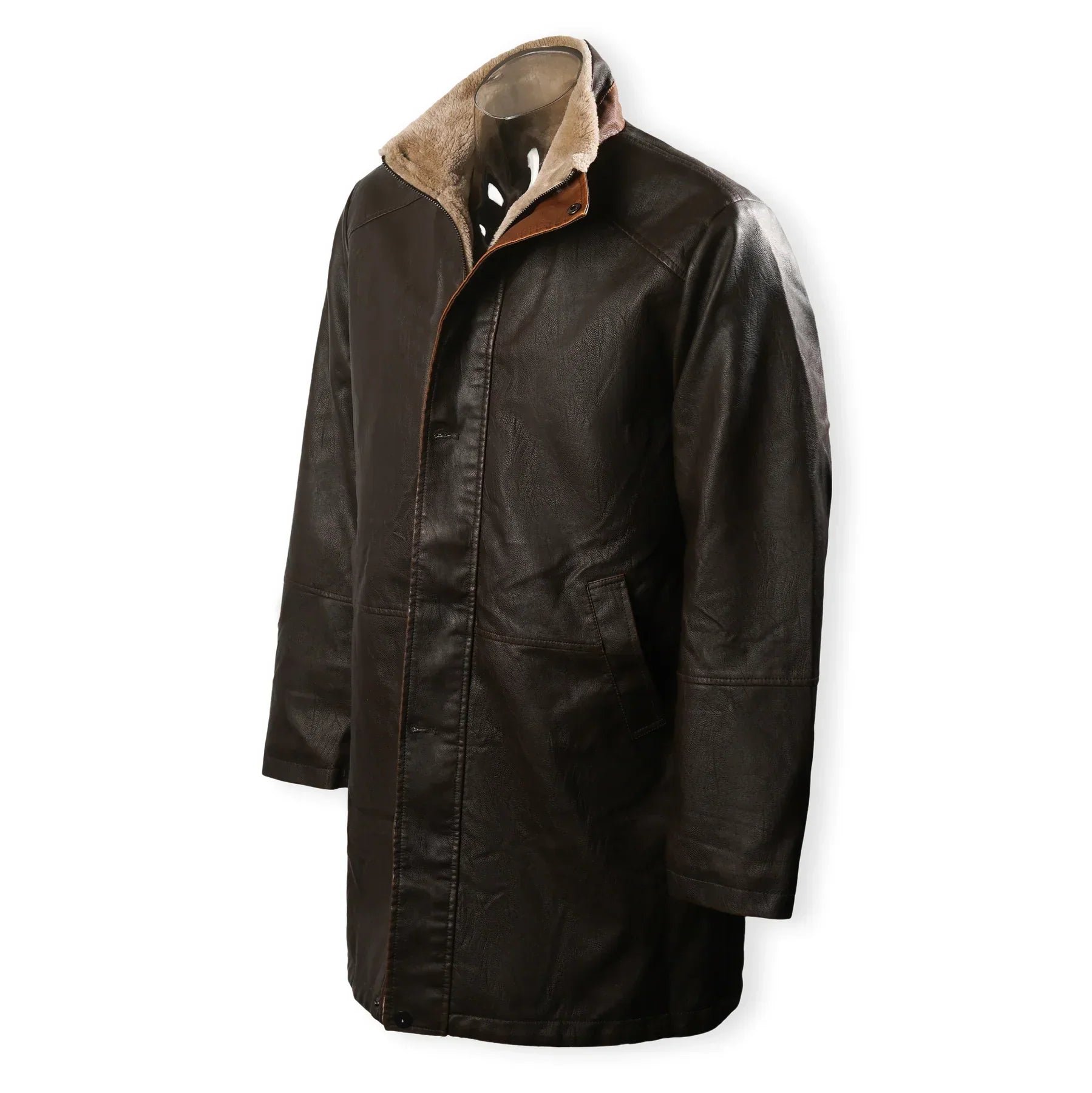 Vintage Men's Double Stand Collar Leather Coat in France Style