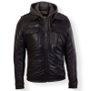 Men's Hooded Black Genuine Leather Bomber Jacket