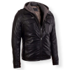 Men's Hooded Black Genuine Leather Bomber Jacket
