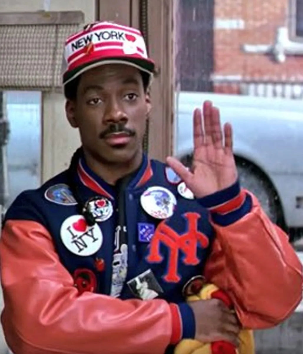 Eddie Murphy Prince Akeem Inspired Blue & Orange Varsity Jacket