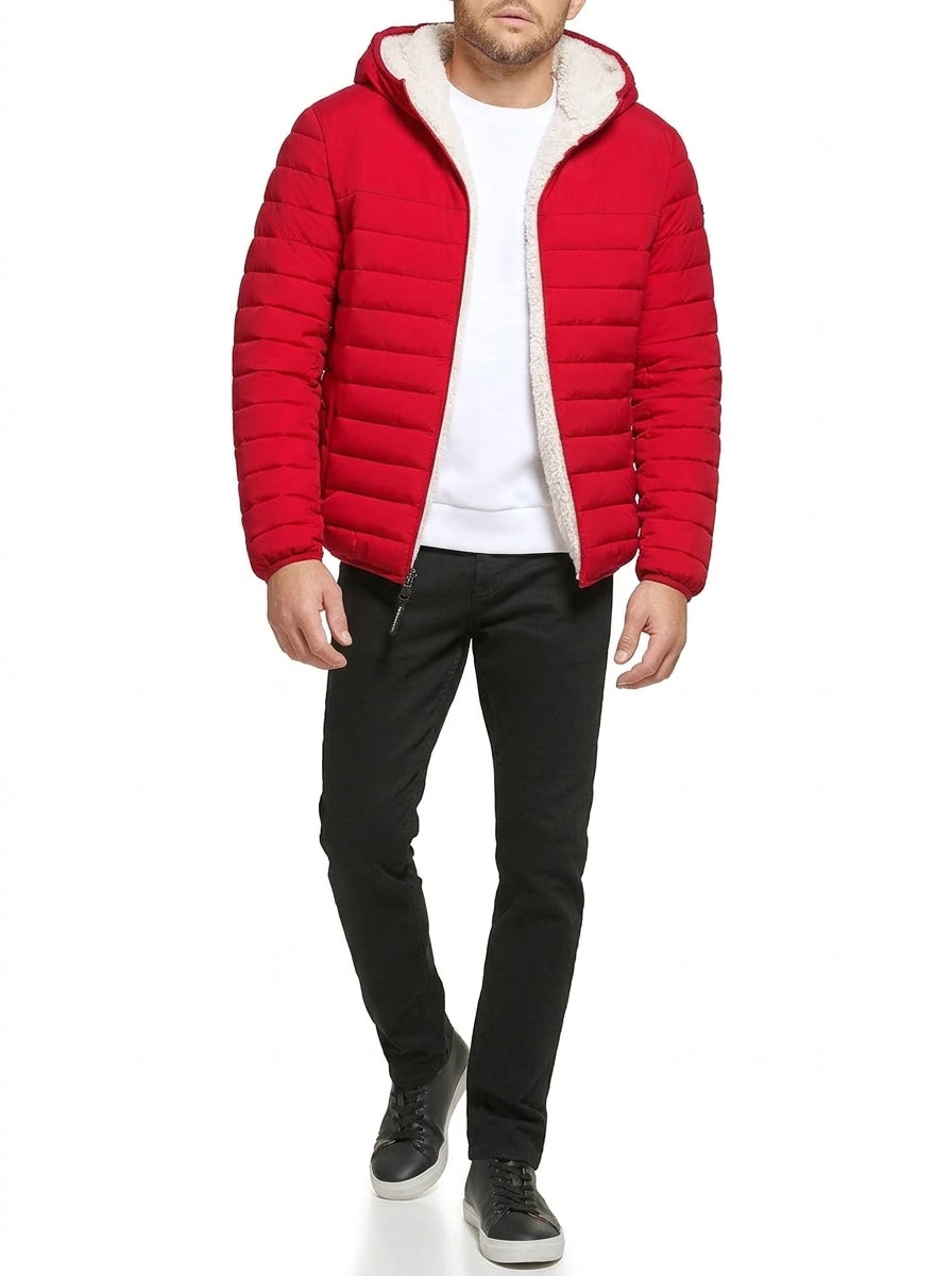 Shop Men's Black Sherpa Lined Packable Puffer Jacket