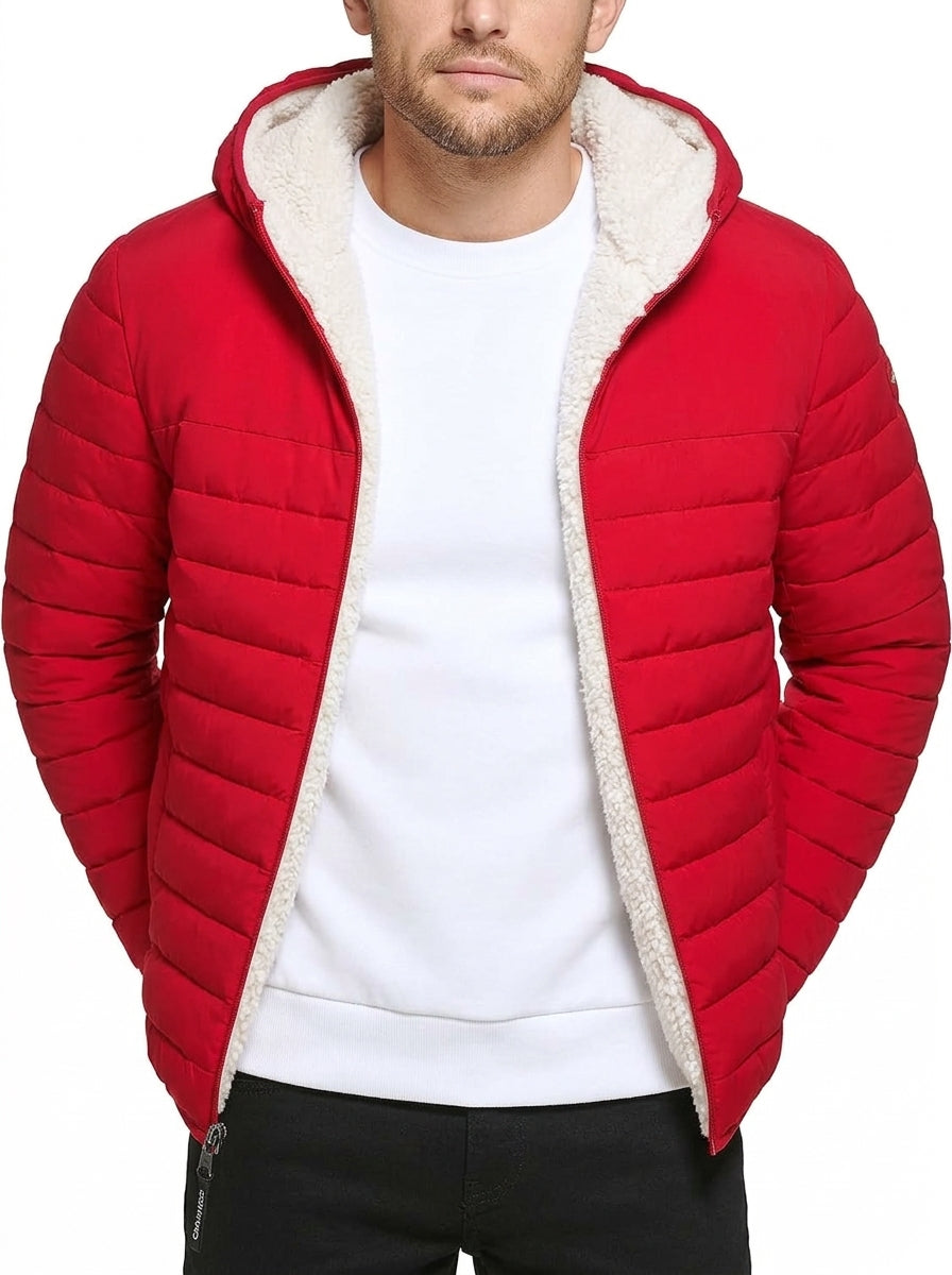 Shop Men's Black Sherpa Lined Packable Puffer Jacket