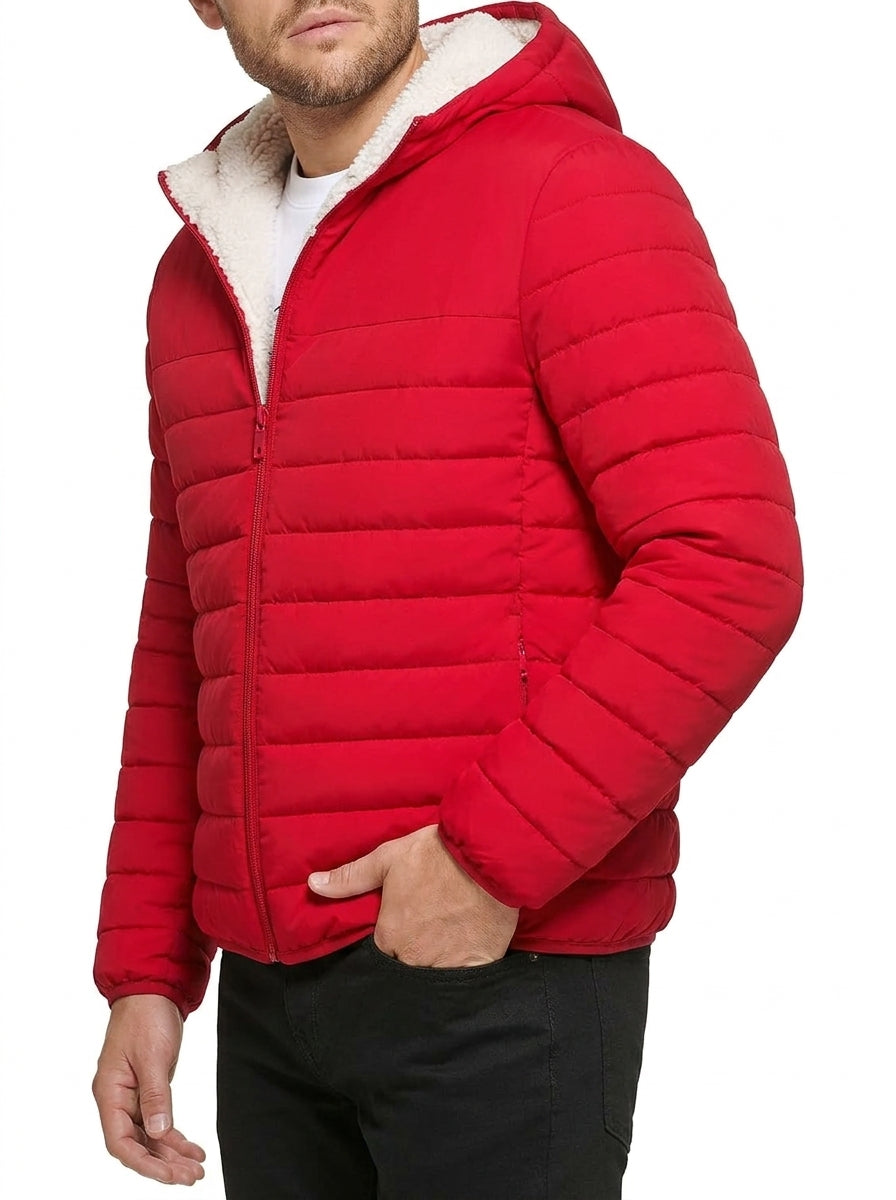 Shop Men's Black Sherpa Lined Packable Puffer Jacket