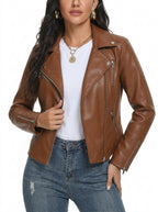 Shop Women's Faux Leather Moto Jacket with Lapel Collar