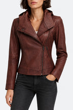 Hooded Hazel Hiker's Hemline leather jacket