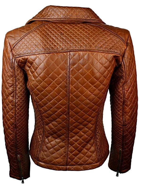 Women's Quilted Tan Brown Sheepskin Leather Jacket