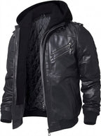 Men’s Motorcycle Jacket with Removable Hood – Leather Biker Jacket