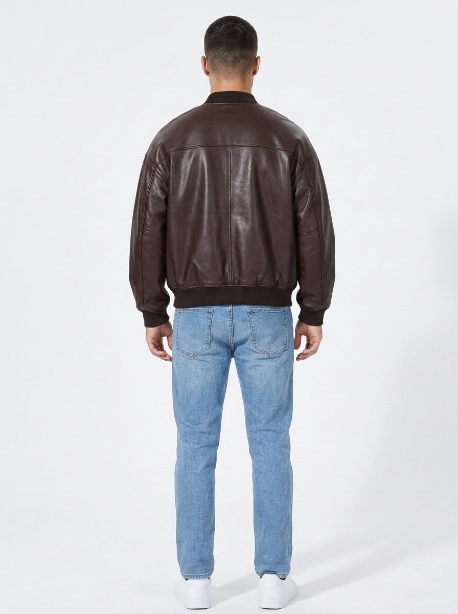 Men’s Oversized Genuine Leather Bomber Jacket – Real Leather Varsity Coat