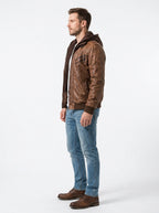 Men’s Motorcycle Jacket with Removable Hood – Leather Biker Jacket