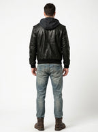 Men’s Motorcycle Jacket with Removable Hood – Leather Biker Jacket