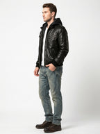 Men’s Motorcycle Jacket with Removable Hood – Leather Biker Jacket
