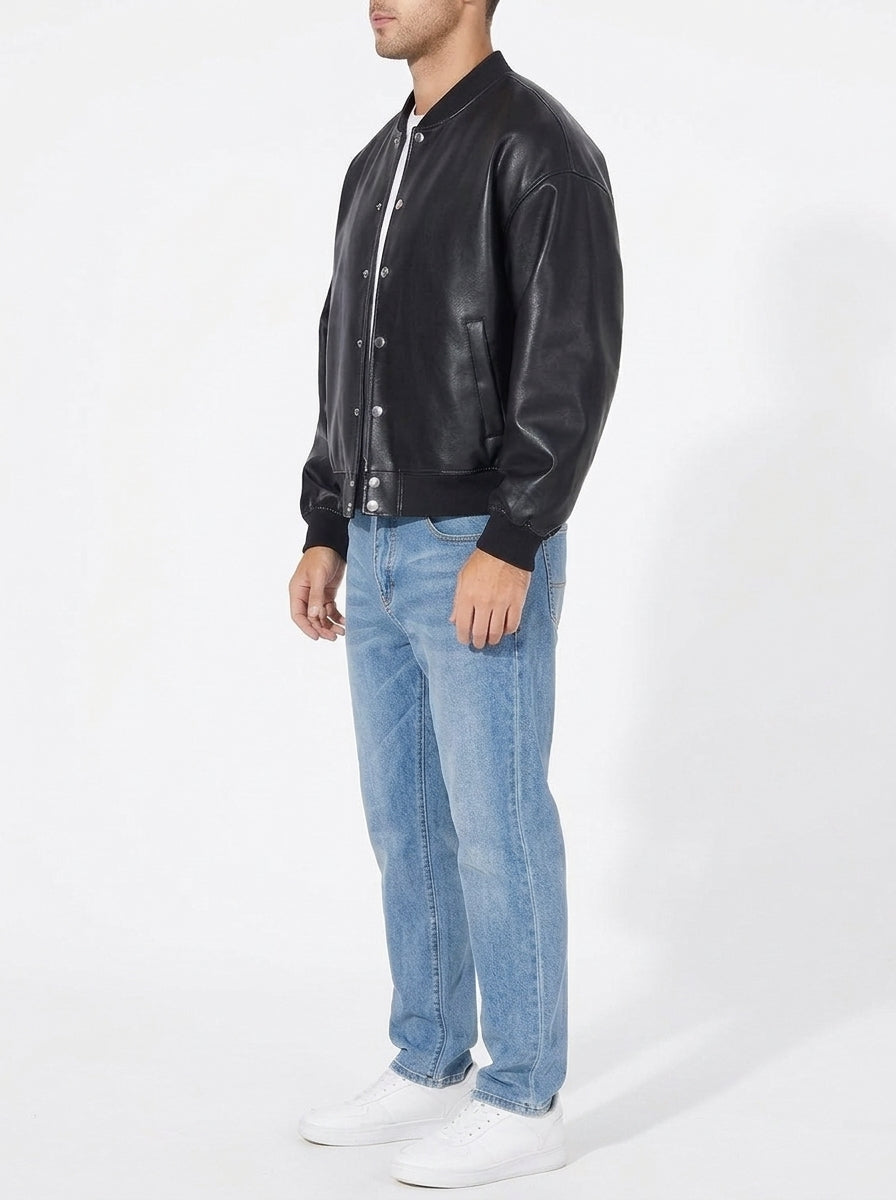 Men’s Oversized Genuine Leather Bomber Jacket – Real Leather Varsity Coat