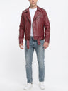 Men's Leather Motorcycle Jacket – Asymmetric Zip Slim Fit Biker with Belt