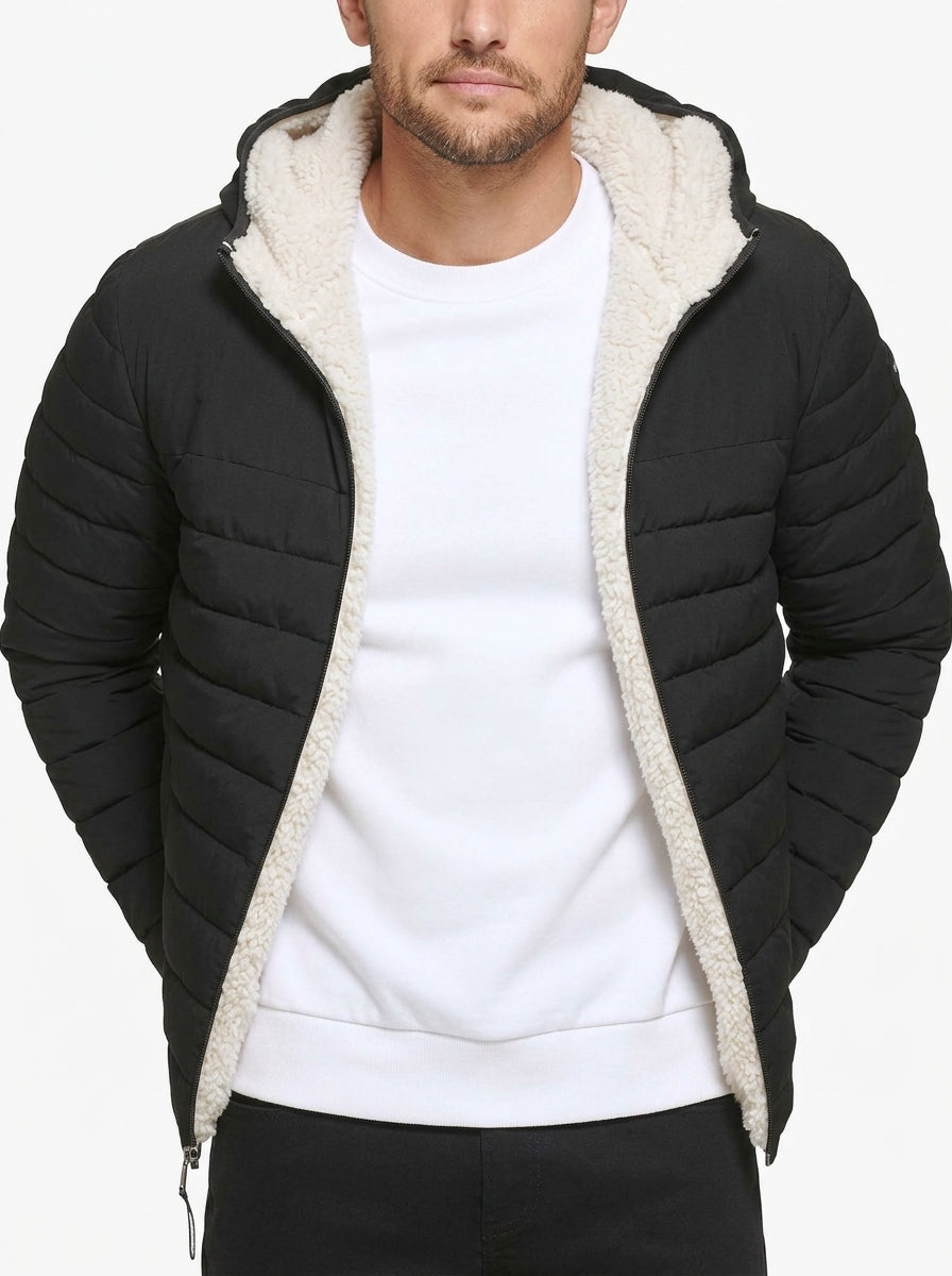 Shop Men's Black Sherpa Lined Packable Puffer Jacket