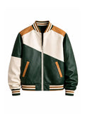 Men's Green Varsity Genuine Leather Bomber Jacket