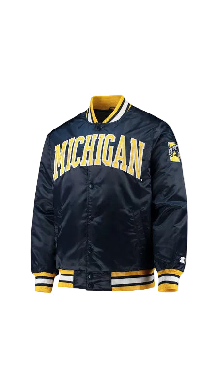 Shop 1980s Michigan Wolverines Starter Satin Varsity Jacket – Blue Retro Satin Bomber Jacket