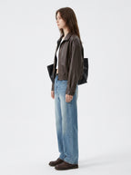 Women's Oversized Faux Leather Bomber Jacket – Cropped Zip-Up Aviator Coat