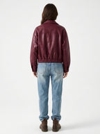Women's Oversized Faux Leather Bomber Jacket – Cropped Zip-Up Aviator Coat