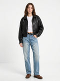 Women's Oversized Faux Leather Bomber Jacket – Cropped Zip-Up Aviator Coat