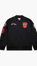 NY Knicks Inspired Black Out Satin Varsity Jacket