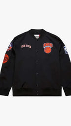NY Knicks Inspired Black Out Satin Varsity Jacket