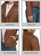 Shop Women's Faux Leather Moto Jacket with Lapel Collar