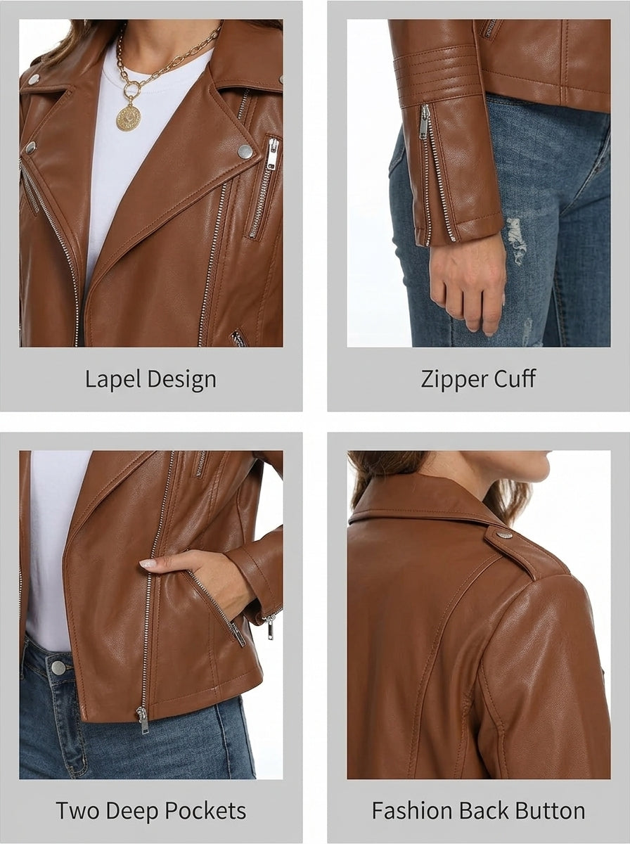 Shop Women's Faux Leather Moto Jacket with Lapel Collar