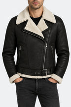 Real Leather Jacket with Faux Fur Shearling