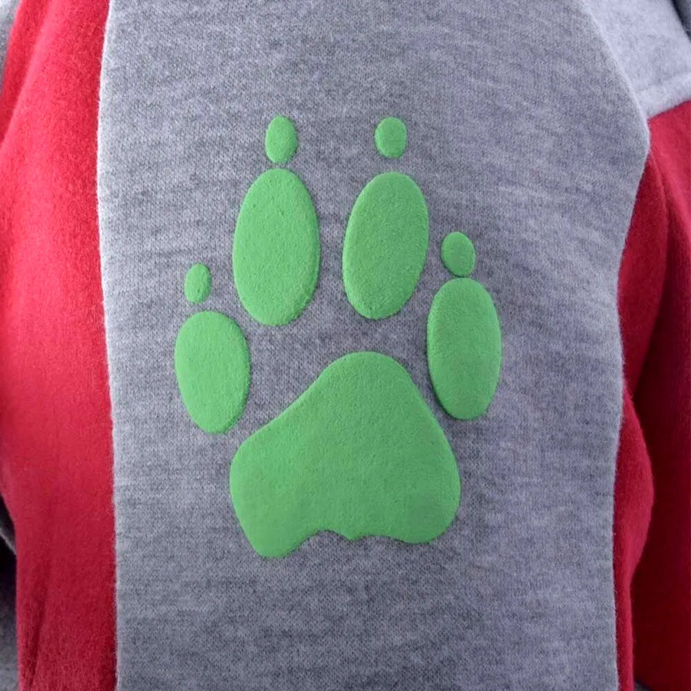 Red and grey Ryan Potter Gar Logan inspired fleece jacket with shirt collar, zipper closure and waist pockets