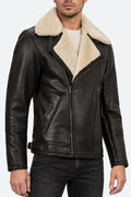 Shop Dark Brown Asymmetrical Leather Shearling Jacket Mens