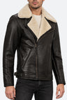 Shop Dark Brown Asymmetrical Leather Shearling Jacket Mens