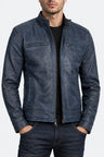 Shop Mens Dodge Blue Waxed Cafe Racer Leather Jacket