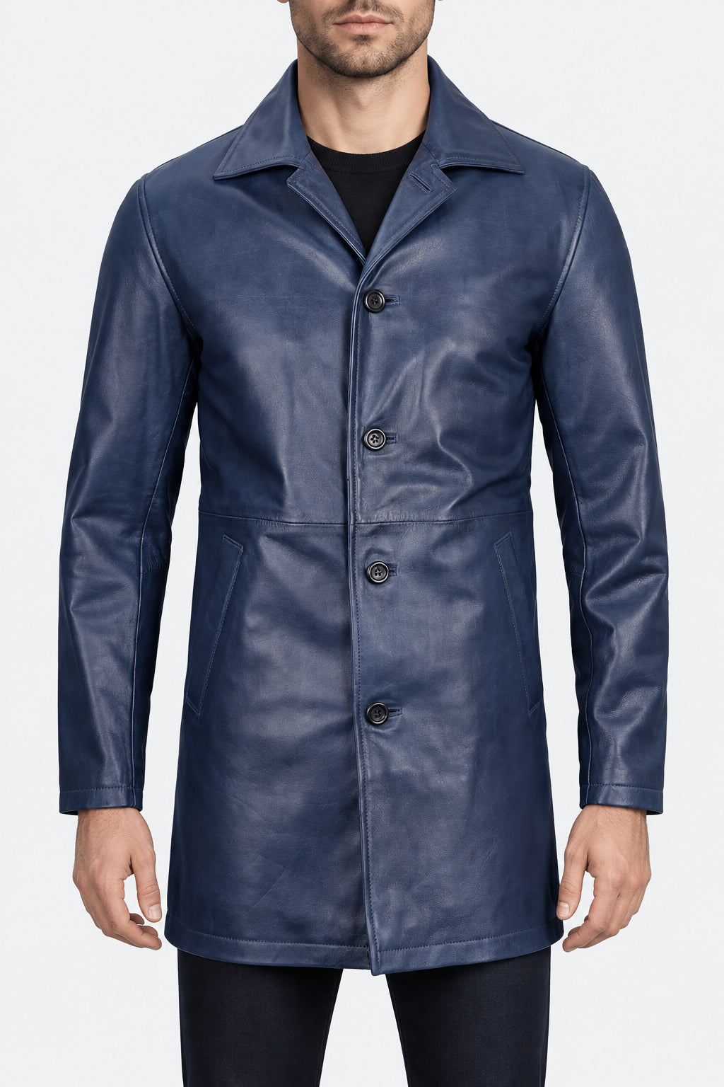 Shop Mens Leather Blue Car Coat