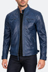 Shop Mens Leather Blue Wax Cafe Racer Biker Jacket