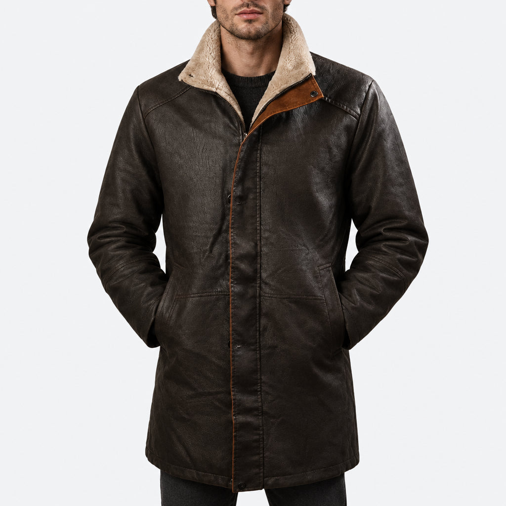Shop New Men's Vintage Double Stand Collar Leather Coat