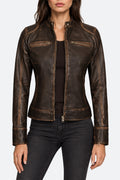 Shop Womens Rub Off Brown Vintage Leather Jacket
