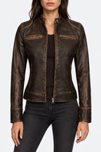 Shop Womens Rub Off Brown Vintage Leather Jacket