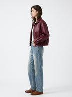 Women's Oversized Faux Leather Bomber Jacket – Cropped Zip-Up Aviator Coat
