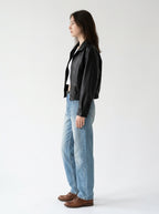 Women's Oversized Faux Leather Bomber Jacket – Cropped Zip-Up Aviator Coat
