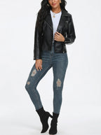 Shop Women's Faux Leather Moto Jacket with Lapel Collar