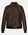 Chocolate leather jacket for women with two pockets