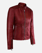 Women's Fiery Red Leather Motorcycle Jacket