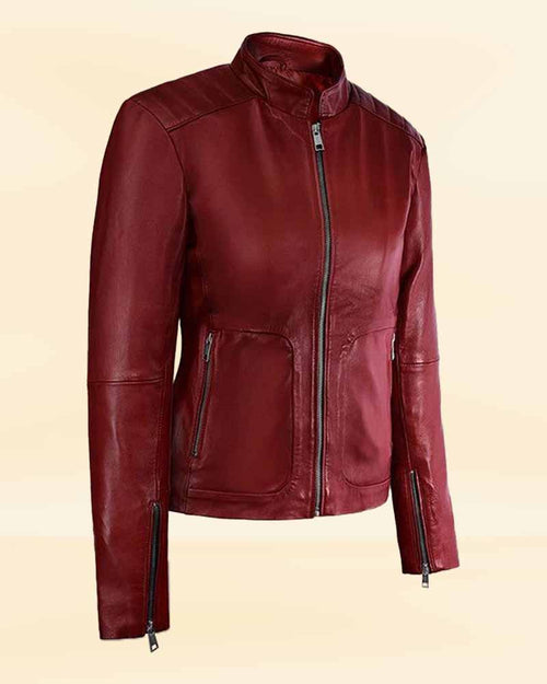 Women's Fiery Red Leather Motorcycle Jacket