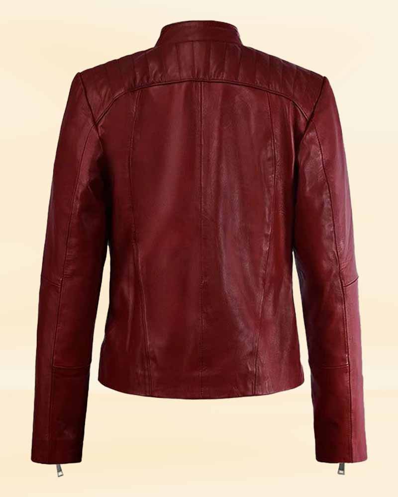 Women's Radiant Red Leather Biker Jacket